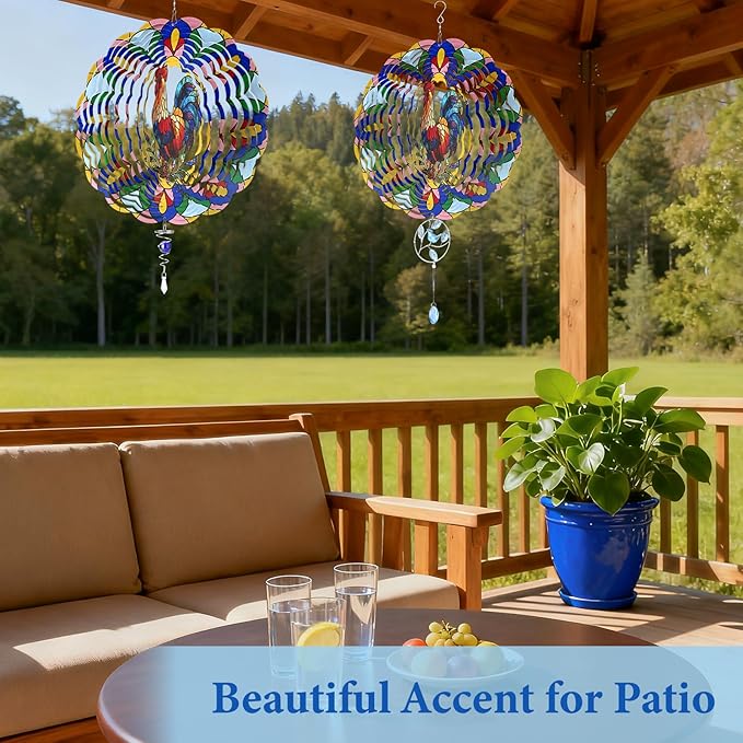 Wazzio Chicken Wind Spinners Outdoor, Chicken Gifts for Women Men Mom Dad, Hanging Wind Sculptures Spinners for Christmas, 12 inch Outdoor Indoor Hanging Ornament for Garden Porch Backyard Lawn