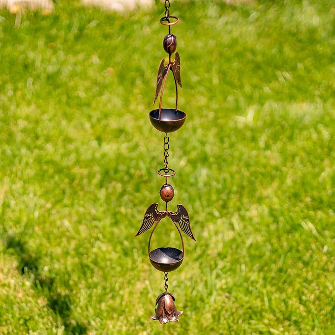 Zaer Ltd. Ornate Hanging Rain Chains (Bronze Finish, Angels)