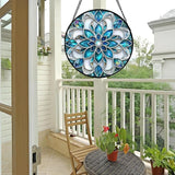 Stained Glass Window Hanging - Blue White Abstract Flowers Suncatcher for Door Terrace Garden Home Decor Boho Sun Catcher Birthday Gifts for Lovers Women Men Dad Mom Nana 15 in