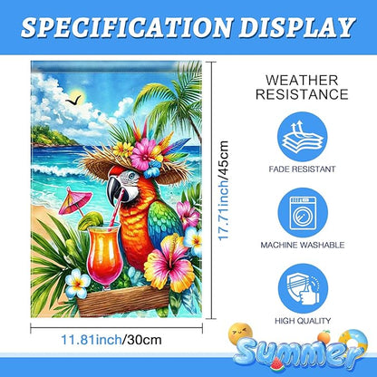BlissYard Summer Parrot Garden Flag 12x18 Double Sided Tropical Bird Yard Flag Red Parrot Welcome Banner Outdoor Beach Palm Tree Decor Summer Garden Decorations for Home Lawn Patio Porch
