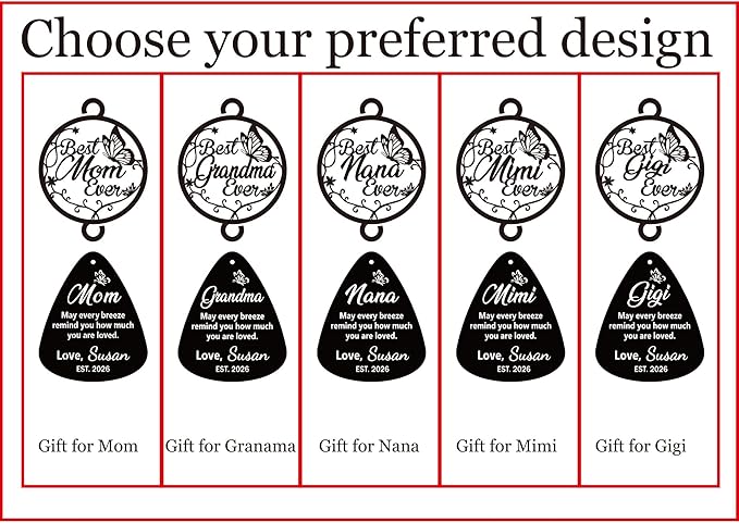 Personalized Wind Chimes for Mom Grandma Nana Mimi Gigi - Customized Mother's Day Birthday Gift from Daughter Son - Large Deep Tone Outdoor Metal Windchime for Garden Patio - Best Mom Ever Home Decor