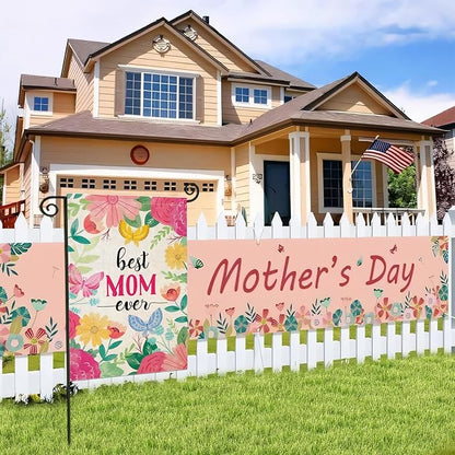Mother's Day Garden Flags for Outside, Best MON Ever Floral Yard Decoration, Small Gift for Mom Grandmom, Seasonal Outdoor Decor for Farmhouse Summer Holiday,12x18 Inch Double Sided