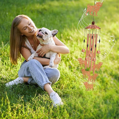 Pug Wind Chimes for Outside Metal Windchimes Pug Gifts for Women Men Garden Decor for Patio Yard Memorial for Dog Lovers