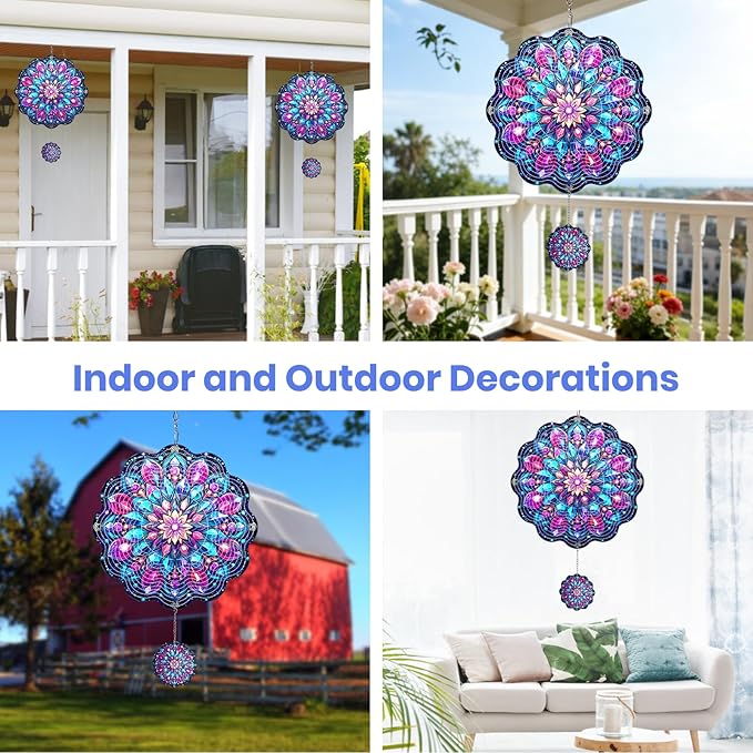 MXJSUA Kaleidoscope Wind Spinners for Indoor Outdoor Garden Decoration, 12 Inch Datura Stainless Steel Hanging Wind Spinners Ornaments Crafts for Gifts