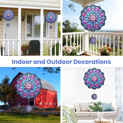MXJSUA Kaleidoscope Wind Spinners for Indoor Outdoor Garden Decoration, 12 Inch Datura Stainless Steel Hanging Wind Spinners Ornaments Crafts for Gifts