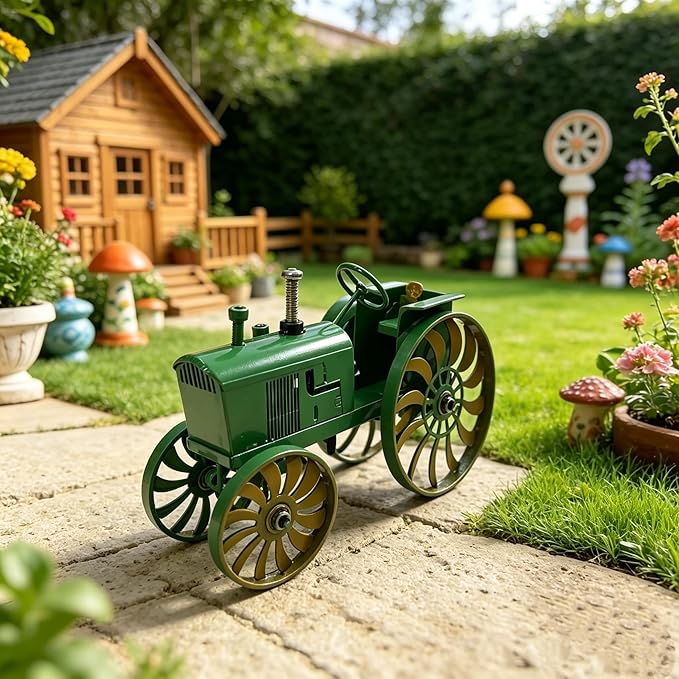 Green Tractor Wind Spinner Outdoor - Metal Windmill for Yard and Garden Decor - Kinetic Wind Sculptures & Spinners with Rotating Wheels and Sturdy Stake - Large Lawn Ornaments & Yard Art
