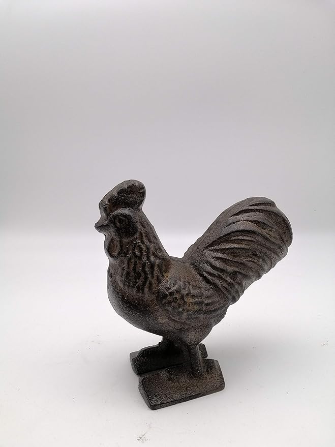 Comfy Hour 3.5" Cast Iron Rooster Figurine, Rustic Farmhouse Kitchen Decor, Vintage Brown Chicken Statue for Indoor Outdoor Garden Shelf Mantel, Country Home Office Ornament, 1 pc