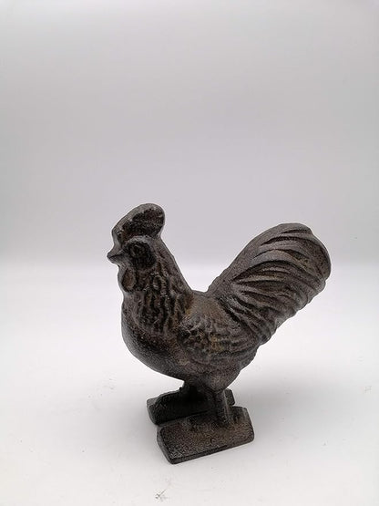 Comfy Hour 3.5" Cast Iron Rooster Figurine, Rustic Farmhouse Kitchen Decor, Vintage Brown Chicken Statue for Indoor Outdoor Garden Shelf Mantel, Country Home Office Ornament, 1 pc