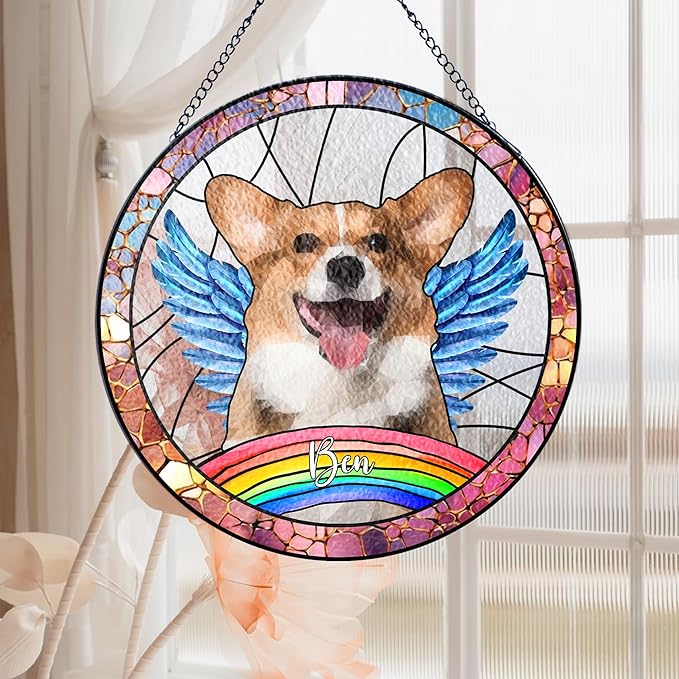 NAZENTI Custom Fur Memorial Suncatcher, Personalized Dog Breeds Suncatcher, Ornament Loss of Pet, Sympathy Gift for Loss of Pet Window Hangings, Dog Lovers Memorial Gift, Home Decor