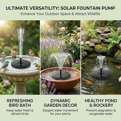 Solar Fountain Pump,Floating Solar Water Pump for Pond, Outdoor Water Feature for Garden, Pool, Patio, Lawn & Garden Decor (6.3inch)