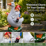 Garden Gnomes Outdoor, Funny Lawn Gnome Statue Decorations, Solar Gnome Riding Goose Figurines Ornament for Patio, Balcony, Yard - Mothers Day Gifts for Women, Mom, Grandma