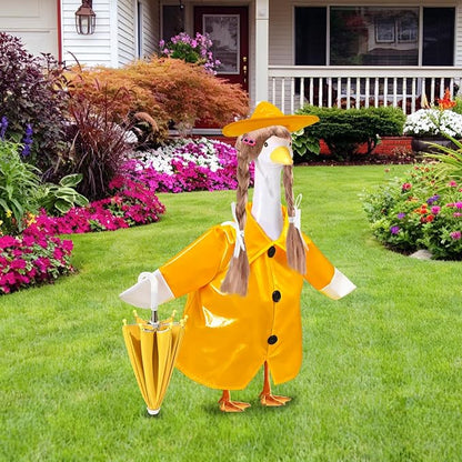 4 Pcs Porch Goose Raincoat with Wigs, Outfits and Clothes, Spring Summer Goose Statue Raincoat Costume, 23" Geese Statue Clothes for Patio Yard Lawn Outdoor Decor (Yellow)