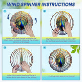 FLAGWIX Peacock Wind Spinners Outdoor - 3D Stainless Steel Metal Kinetic Spinner 12 inch - Gardening Gifts for Women, Peacock Yard Art Home Garden Decor, Gifts for Outside