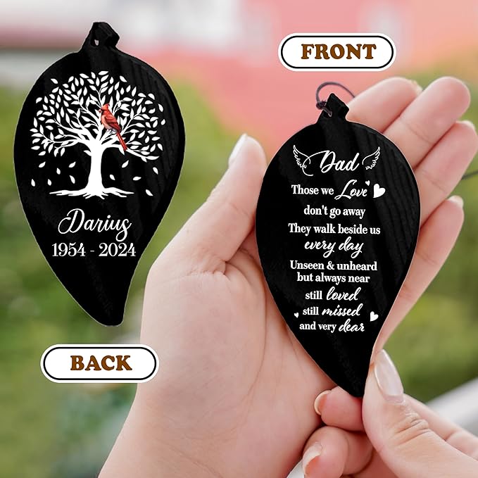 Personalized Dad Cardinal Memorial Crystal Wind Chimes Remembrance Sympathy Ornament Keepsake in Memory of Papa Daddy Father-in-Law Custom Name Bereavement Condolence Gift for Window Garden Hanging