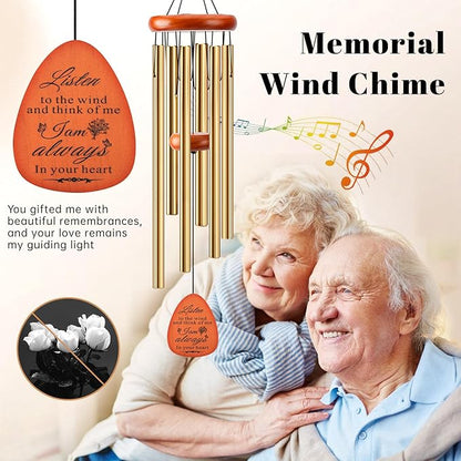 Memorial Wind Chimes for Loss of Loved One, Windchimes in Memory of a Loved One Outdoor Remembrance/Condolences/Sympathy/Bereavement Gifts for Loss of Mother Father Husband, 32" Gold