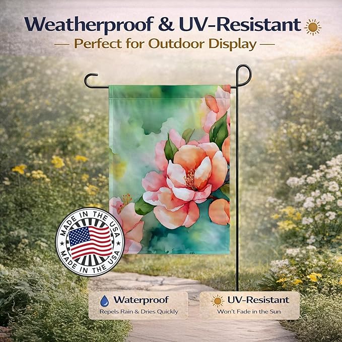 Caroline's Treasures Delaware Peach Blossom in Watercolor Garden Flag Mailbox Flag Decorative Yard Flag Banner Outside Patio Artwork Yard Flower Beds, Garden Size, Multicolor
