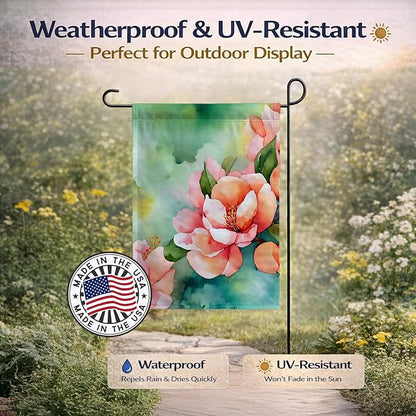 Caroline's Treasures Delaware Peach Blossom in Watercolor Garden Flag Mailbox Flag Decorative Yard Flag Banner Outside Patio Artwork Yard Flower Beds, Garden Size, Multicolor