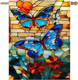 Stained Glass Butterfly Garden Flag Spring Summer House Flag Fall Floral Decorative Yard Flags for Outside 28x40 Double Sided Large Seasonal Lawn Flags Rustic Outdoor Decor