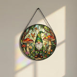 Gnome Stained Glass Suncather for Window Hanging with Mushroom & Butterfly, 9'' Forest Gnome Ornament Gift for Women, Whimsical Home Decor Gifts for Mom Grandma (Green Gnome, 9'')