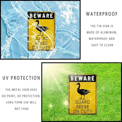 snowsun Beware Guard Geese on Duty Funny Metal Signs Vintage Tin Sign for Home Yard Farm Street Fence Wall Decoration 8×12 Inches