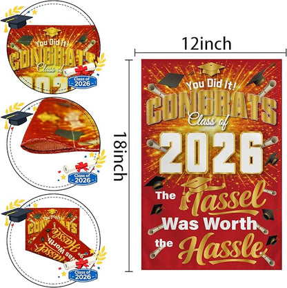 Graduation Decorations 2026 - Class of 2026 Garden Flag | Graduation Decor Party Favors Supplies for Outdoor Indoor Double-Side Backdrop Banner for Garden Porch Patio Lawn Yard Home,12x18Inch (Red)