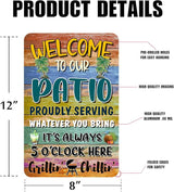 Welcome Patio Bar Signs For Home Porch Bar Wall Decor Beach Bar Decorations For Backyard Tiki Bar Hot Tub Poster Tin Sign 8x12 Inch