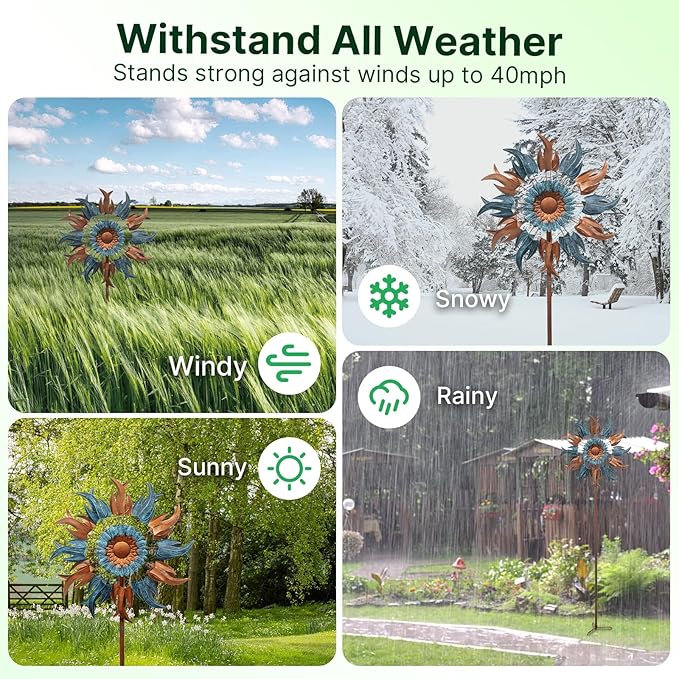 Wind Spinners Outdoor, 84" Large Metal Kinetic Wind Sculptures for Garden, Classic Yard Art with 2 Piece Welcome Flag Decoration