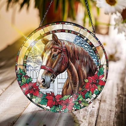Bimkole Horse Stained Glass Suncatcher Window Hanging - Animals Indoor Window or Doorway Decoration - Handmade Sun Catcher Decor for Garden Home Christmas & Birthday Gifts 7.87x7.87 Inch