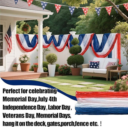 2 PCS 3 * 20ft Patriotic Bunting Banner 4th of July American Bunting Flag Red White and Blue Banner Outdoor Decoration for Independence Day Party Labor Day Veterans Day Memorial Day Porch Yard Door