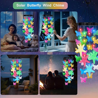 Mom Grandma Gifts for Mothers Day Butterfly Solar Wind Chimes for Outside Garden, Handcrafted Capiz Shell Wind Chimes Outdoor Memorial & Sympathy Gifts Solar Lights for Home Garden Yard Decor