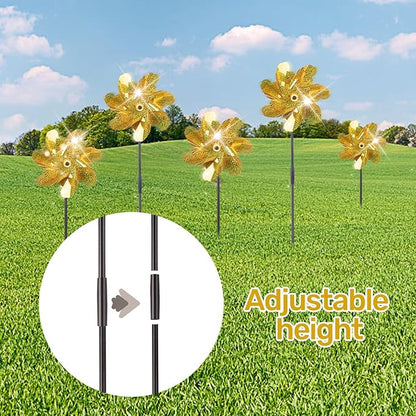 BATTIFE Reflective Pinwheels for Yard and Garden, Pre-Installed Sparkly Blind Birds Pin Wheel, Scare Birds & Animal Away Wind Spinner, 10 Pack (Gold)