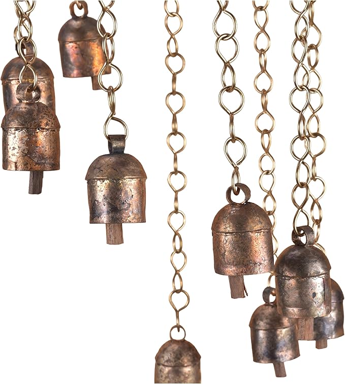 Rustic Wind Chimes for Outside – 18" Handmade Metal Hanging Bells – Garden Decor for Outside Yard Porch Patio – Outdoor Wind Chimes Bronze Finish – Boho Yard Decorations