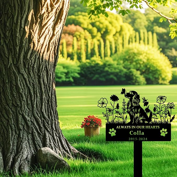 Personalized Flora Dog Memorial Garden Stake - Custom Cemetery Sign with Stake, Grave Plaque, Pet Headstone, Engraved Marker for Dogs