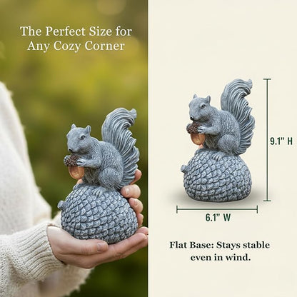 Solar Garden Statue – Hand-Painted Resin Squirrel on Pinecone with Glowing LED Acorn – Charming Yard, Patio & Balcony Decor – Gift for Mom, Grandma & Garden Lovers