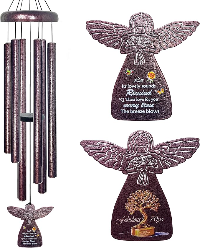 70th Birthday Gifts for Women - 32" Angel Aluminum Wind Chimes for Outside with Harmony Tone, Unique Wind Chimes for Garden, Patios and Backyard Decor, Memorable 70th Birthday Decorations