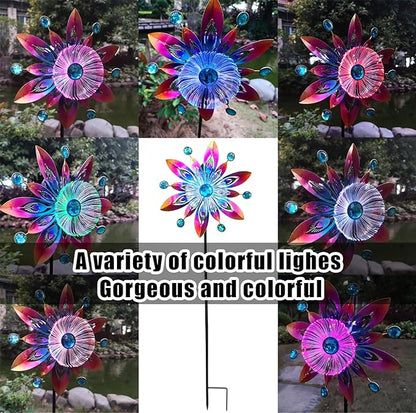 COOZZYHOR Soalr Wind Spinners Garden Stake,42 Inch Metal Peacock Feather Fiber Optic Windmills,Wind Sculpture Decor for Lawn, Patio&Yard Outdoor Decorations