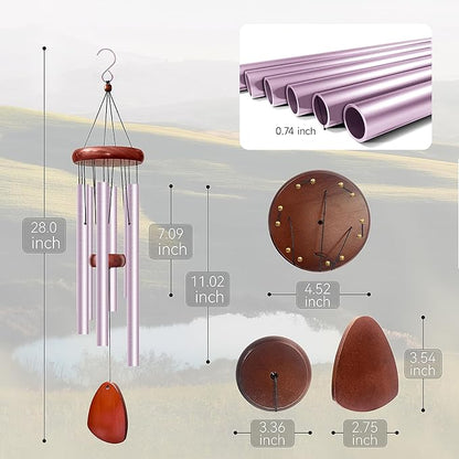 28" Wind Chimes for Outside. Deep Tone Lovely Wind Chimes with 6 Aluminum Tubes Courtyard Decoration. Windchimes Outdoor Create an Enjoyable Atmosphere & Give Mom a Gift（Purple）