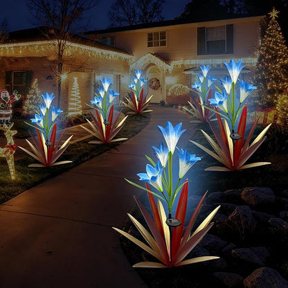 Homight Solar Metal Agave Lily Flower Garden Sculpture with LED Lights 30.3 Inch Waterproof Outdoor/Indoor Yard Decor Handmade Lawn Ornament Gift for Family Friends (3, Red)