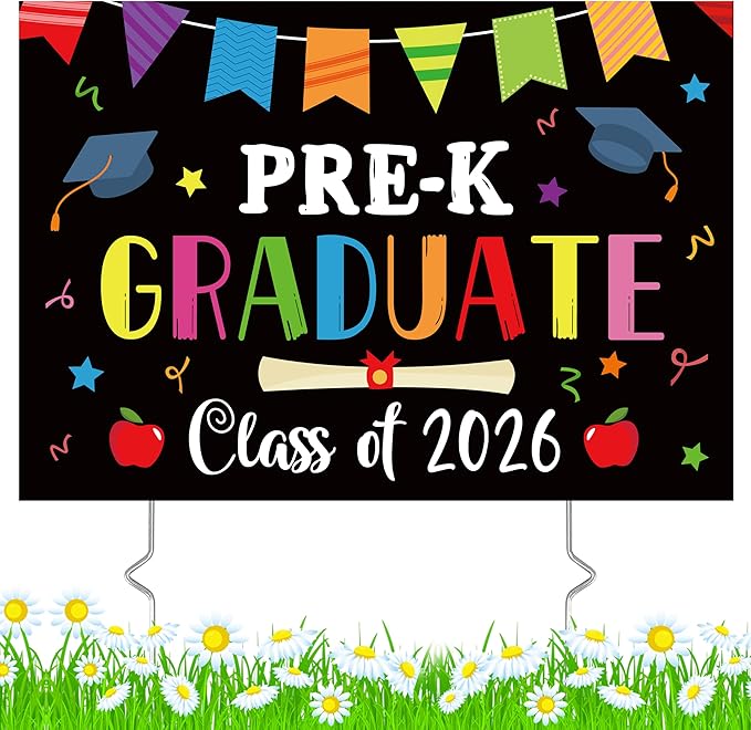PRE-K Grad Yard Sign - Class of 2026 Preschool Graduate Lawn Sign with Stake School Congrats Graduation Decorations Colorful Graduation Party Favors Supplies Outdoor Photo Booth Props