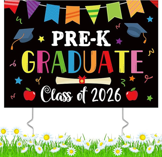 PRE-K Grad Yard Sign - Class of 2026 Preschool Graduate Lawn Sign with Stake School Congrats Graduation Decorations Colorful Graduation Party Favors Supplies Outdoor Photo Booth Props