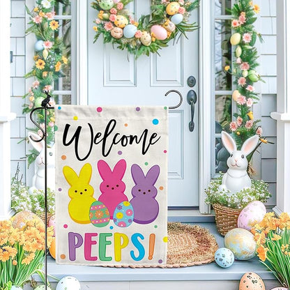 Easter Garden Flag (12x18) Double Sided - Welcome Bunny Spring Yard Flag - Easter Decorations Outdoor - Holiday Flag for Porch Patio Lawn Garden Decor
