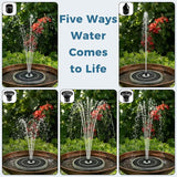 Solar Fountain for Bird Bath with Colorful LED Lights, Floating Solar Fountain, 3W Solar Powered Water Fountain Pump with Strong Spray & 5 Nozzles for Garden, Pond, Pool, 23 LED Lights