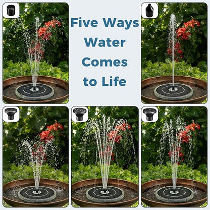 Solar Fountain for Bird Bath with Colorful LED Lights, Floating Solar Fountain, 3W Solar Powered Water Fountain Pump with Strong Spray & 5 Nozzles for Garden, Pond, Pool, 23 LED Lights