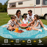 Pauwer Waterproof Outdoor Rug 8ft, Reversible Plastic Straw Patio Camping Rug, Indoor Outdoor RV Mat Carpet for Deck, Camper, Porch, Balcony, Backyard, Picnic, Boho Teal