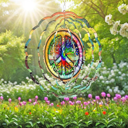 Peace Sign Hippie Tree of Life Wind Spinner TPT2235WS, 12 inches - 3D Hanging Wind Spinners Outdoor, Yard, Garden Decor