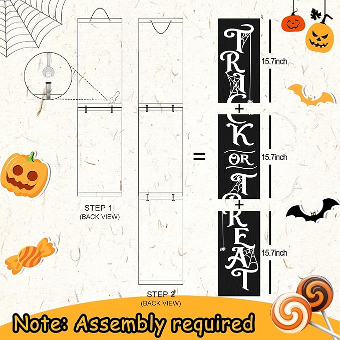 Halloween Porch Sign Decor "Trick or Treat" Wooden Hanging Sign Door Porch Standing Decorative Signs for Front Door Farmhouse Outdoor Indoor Welcome Sign Wall Craft Decor 47.2"H