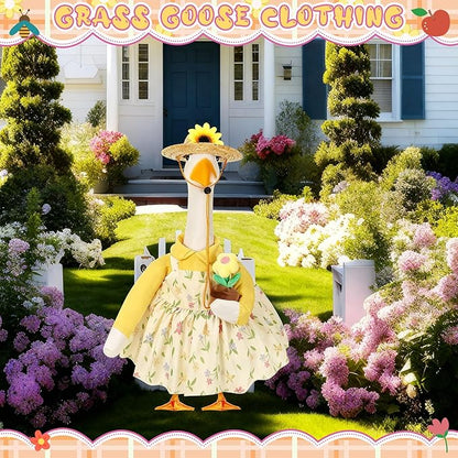 FuWeave Spring Goose Outfit Sunflower Porch Goose Clothes for 23" Large Statue Outdoor Patio Yard Lawn Art Decoration