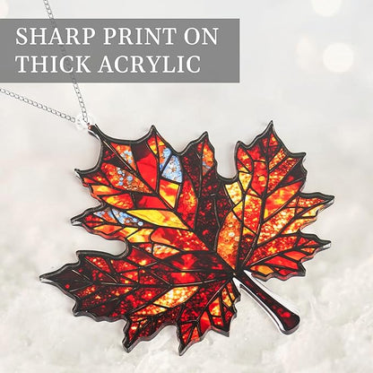 Maple Leaf Suncatcher, Faux Stained Glass Fall Suncatchers for Windows Hanging, Thanksgiving, 2D Acrylic Maple Leaves Fall Ornaments, Xmas Tree Decorations, Autumn Decor (Maples Leaf)