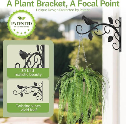 iDavosic.ly Plant Hangers Outdoor 4-Pack, 12 Inch Heavy Duty Iron Wall Brackets for Hanging Plants, Baskets, Bird Feeders, Lanterns, Wind Chimes, Indoor Metal Hooks for Garden Porch Patio, Black