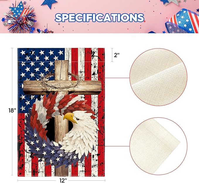 AVOIN colorlife Patriotic Stars and Stripes Eagle Wreath Garden Flag 12x18 Inch Double Sided Outside, USA 4th of July Memorial Day Independence Day Watercolor Yard Outdoor Decoration